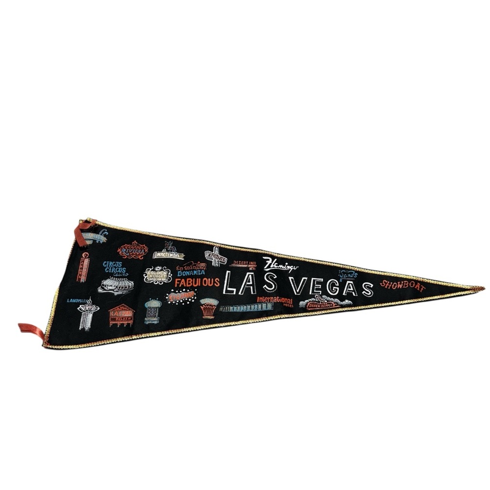 Vintage Pennant Flag Las Vegas Hotels 70s Print Retro Home Decor Sin City - Picture 3 of 5